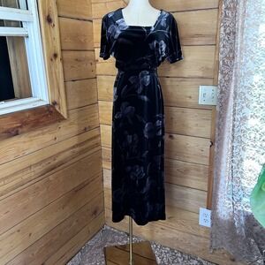 Vintage Velvet Skirt Set Womens Large Black Floral 90s Grunge Whimsigoth Emblem